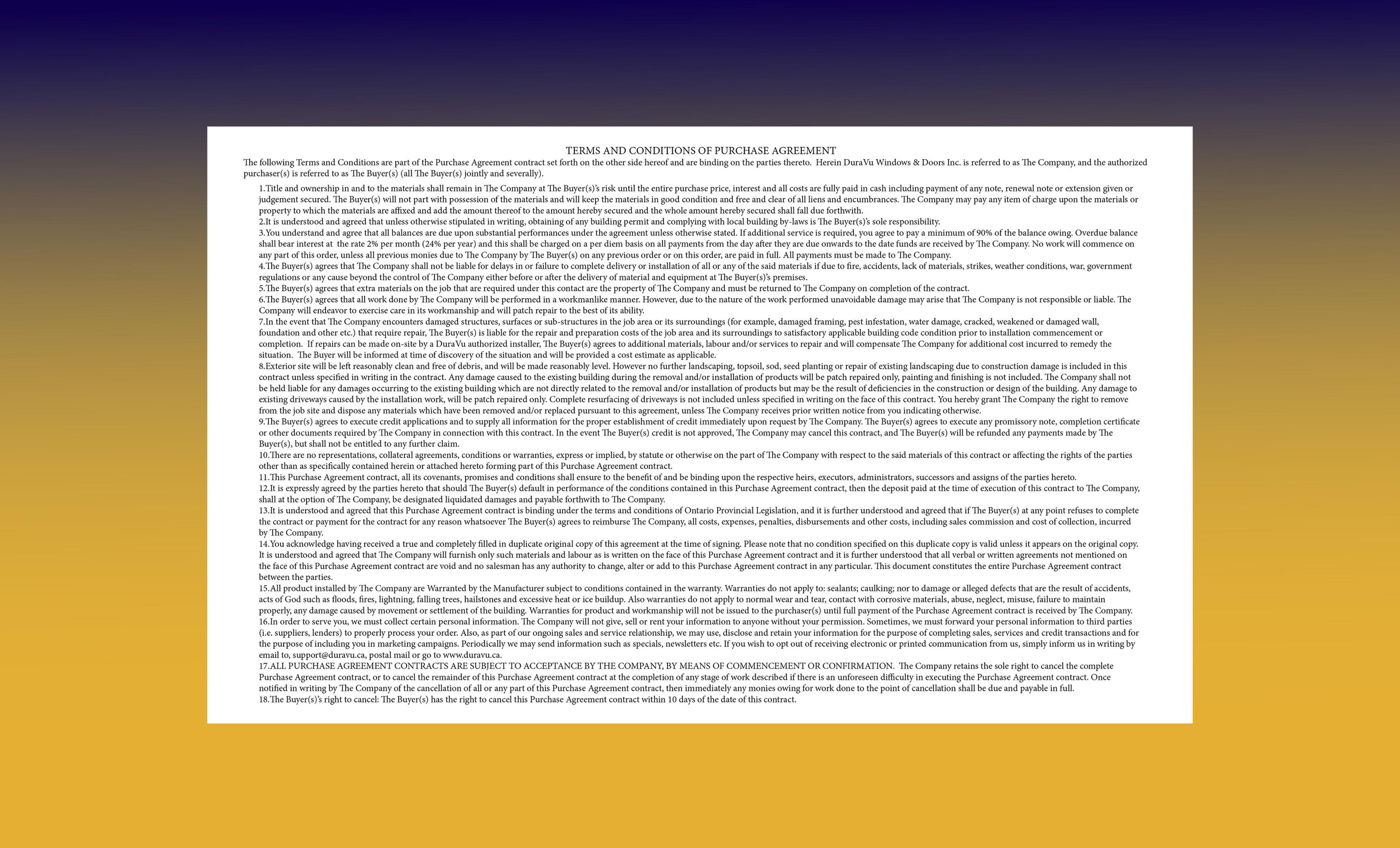 DuraVu Window & Door Contract Back